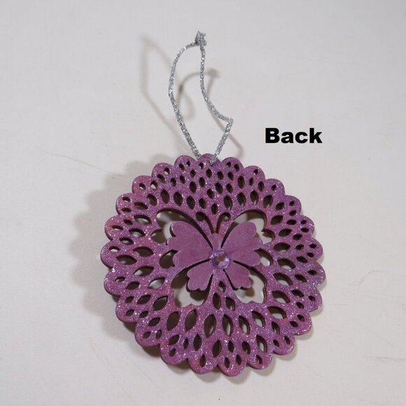 Lavender Purple Round Butterfly Laser Cut Wooden Ornament (Double Sided) Hangs - Picture 4 of 7